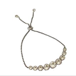 Graduated bezel set sparkling crystal stone slider clasp silver tone  bracelet